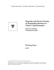 Etiquette and Process Puzzles of Negotiating Business in China: A Questionnaire Working Paper