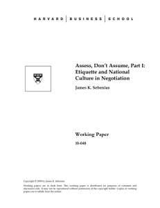 Assess, Don’t Assume, Part I: Etiquette and National Culture in Negotiation Working Paper