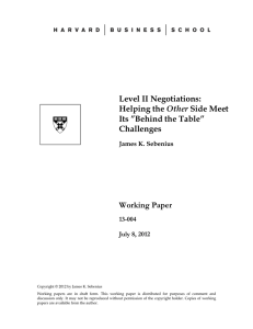 Level II Negotiations: Other Its ”Behind the Table” Challenges