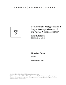 Tommy Koh: Background and Major Accomplishments of the “Great Negotiator, 2014” Working Paper