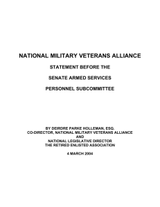 NATIONAL MILITARY VETERANS ALLIANCE STATEMENT BEFORE THE SENATE ARMED SERVICES PERSONNEL SUBCOMMITTEE