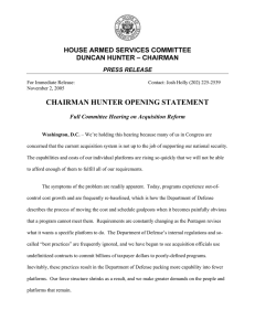 CHAIRMAN HUNTER OPENING STATEMENT HOUSE ARMED SERVICES COMMITTEE DUNCAN HUNTER – CHAIRMAN