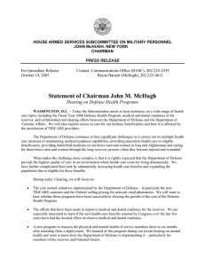 For Immediate Release:        ... October 19, 2005        ... HOUSE ARMED SERVICES SUBCOMMITTEE ON MILITARY PERSONNEL