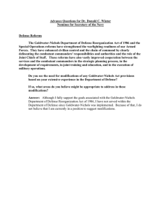 Advance Questions for Dr. Donald C. Winter  Defense Reforms