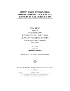 LEBANON REBORN? DEFINING NATIONAL PRIORITIES AND PROSPECTS FOR DEMOCRATIC