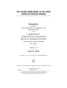( THE VOLCKER INTERIM REPORT ON THE UNITED NATIONS OIL–FOR–FOOD PROGRAM HEARING