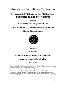 Amnesty International Testimony Extrajudicial Killings in the Philippines: