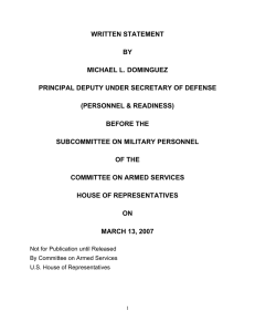 WRITTEN STATEMENT BY MICHAEL L. DOMINGUEZ PRINCIPAL DEPUTY UNDER SECRETARY OF DEFENSE