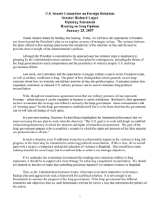 U.S. Senate Committee on Foreign Relations Senator Richard Lugar Opening Statement
