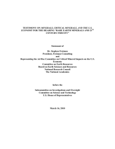 MINERALS, CRITICAL MINERALS, AND THE U.S. CENTURY INDUSTY” Statement of