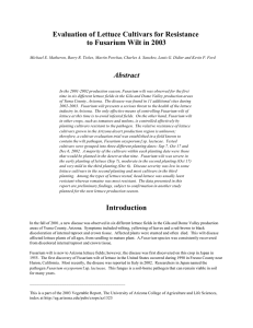Evaluation of Lettuce Cultivars for Resistance to Fusarium Wilt in 2003