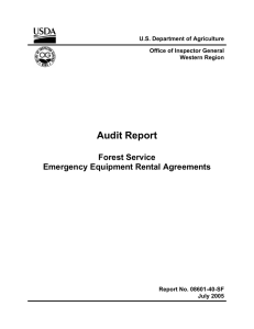 Audit Report Forest Service Emergency Equipment Rental Agreements