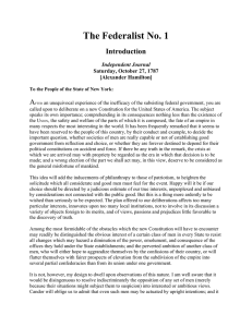The Federalist No. 1 Introduction A Independent Journal