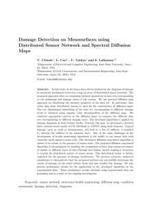 Damage Detection on Mesosurfaces using Distributed Sensor Network and Spectral Diffusion Maps