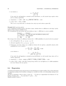 96 CHAPTER 6. STATISTICAL INFERENCE 3. test statistic is: − ¯