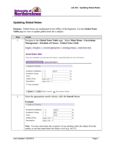 Updating Global Notes Global Notes Table Search
