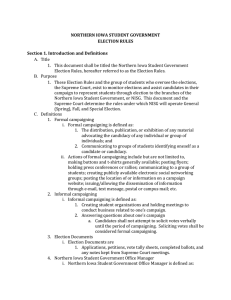 NORTHERN	IOWA	STUDENT	GOVERNMENT ELECTION	RULES Section	1.	Introduction	and	Definitions Title