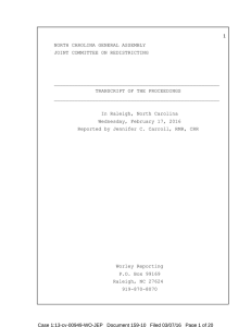 1 NORTH CAROLINA GENERAL ASSEMBLY JOINT COMMITTEE ON REDISTRICTING ________________________________________________________