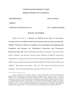 UNITED STATES DISTRICT COURT MIDDLE DISTRICT OF LOUISIANA KENNETH HALL CIVIL ACTION