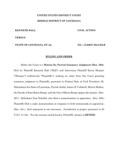 UNITED STATES DISTRICT COURT MIDDLE DISTRICT OF LOUISIANA KENNETH HALL CIVIL ACTION