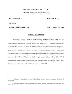 UNITED STATES DISTRICT COURT MIDDLE DISTRICT OF LOUISIANA KENNETH HALL CIVIL ACTION