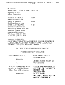 Of Counsel: DAMON KEY LEONG KUPCHAK HASTERT Attorneys at Law A Law Corporation