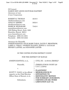 Of Counsel: DAMON KEY LEONG KUPCHAK HASTERT Attorneys at Law A Law Corporation