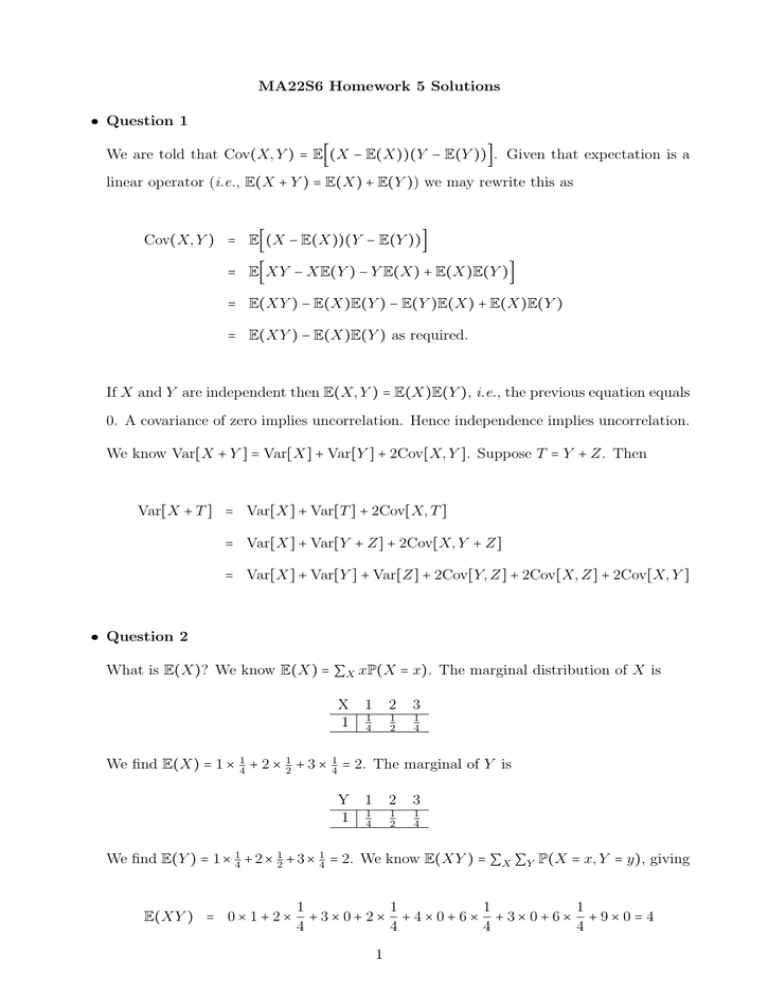 Ma22s6 Homework 5 Solutions ˆ Question 1