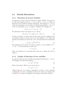 4.1 Partial Derivatives 4.1.1 Functions of several variables