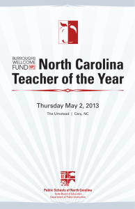 North Carolina Teacher of the Year Thursday May 2, 2013