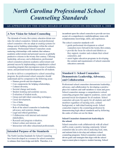 North Carolina Professional School Counseling Standards A New Vision for School Counseling