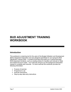 BUD ADJUSTMENT TRAINING WORKBOOK Introduction