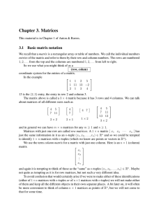 Chapter 3. Matrices 3.1 Basic matrix notation