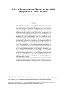 Effect of Temperature and Moisture on Survival of Phytophthora 1 Abstract