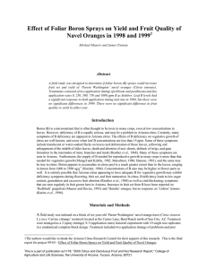 Effect of Foliar Boron Sprays on Yield and Fruit Quality... Navel Oranges in 1998 and 1999 1 Abstract