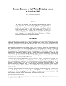Durum Response to Soil Water Depletion Levels at Stanfield, 2002 Abstract