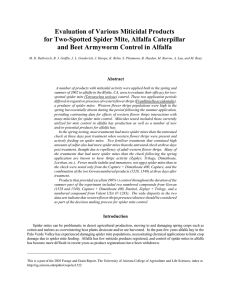 Evaluation of Various Miticidal Products for Two-Spotted Spider Mite, Alfalfa Caterpillar