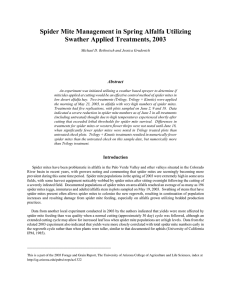Spider Mite Management in Spring Alfalfa Utilizing Swather Applied Treatments, 2003 Abstract