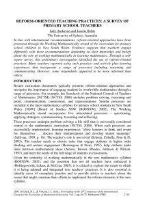 REFORM-ORIENTED TEACHING PRACTICES: A SURVEY OF PRIMARY SCHOOL TEACHERS