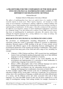 A FRAMEWORK FOR THE COMPARISON OF PME RESEARCH DIFFERENT SOCIOLINGUISTIC SETTINGS