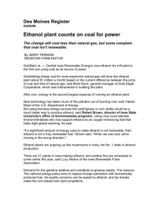 Ethanol plant counts on coal for power Des Moines Register