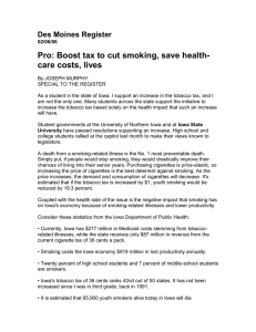 Pro: Boost tax to cut smoking, save health- care costs, lives