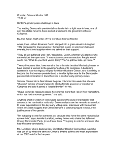 Christian Science Monitor, MA 10-25-07  Clinton's gender poses challenge in Iowa