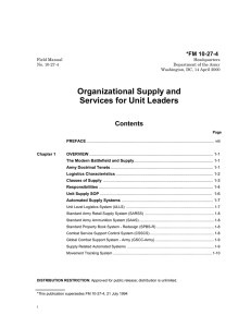 Organizational Supply and Services for Unit Leaders Contents *FM 10-27-4