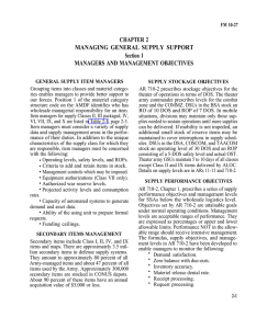 CHAPTER 2 MANAGING GENERAL SUPPLY SUPPORT Section I MANAGERS AND MANAGEMENT OBJECTIVES