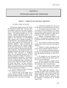 CHAPTER 10 PETROLEUM LABORATORY OPERATIONS Section I.  Safety During Laboratory Operations