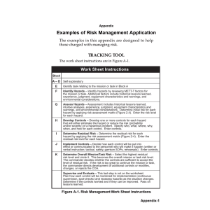 Examples of Risk Management Application Work Sheet Instructions TRACKING TOOL