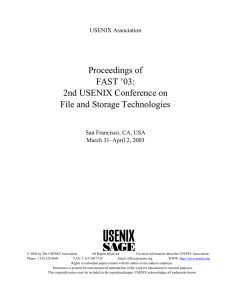 Proceedings of FAST ’03: 2nd USENIX Conference on File and Storage Technologies