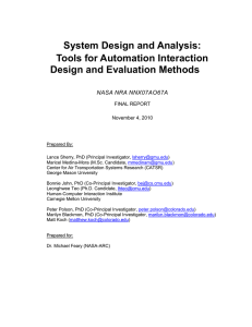 System Design and Analysis: Tools for Automation Interaction Design and Evaluation Methods NASA