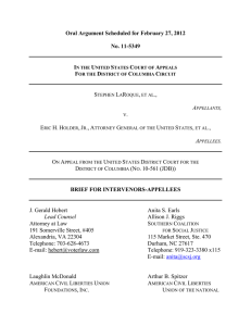 Oral Argument Scheduled for February 27, 2012  No. 11-5349 I
